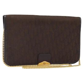 Bolsa de ombro em canvas Trotter Christian Dior marrom dourado Auth LNZ741 Marrom Dourado