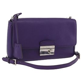 Borsa a Spalla PRADA in Pelle Safiano Viola Argento Auth ka3343A Argento Porpora