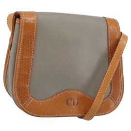 Borsa a Spalla Christian Dior in PVC Pelle Grigia Oro Auth BA11708 Marrone D'oro