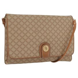 Céline Bolsa de Ombro em Lona Macadam CELINE PVC Bege Ouro Auth LNZ768 Bege Dourado