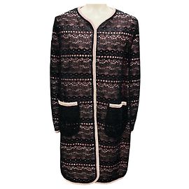 Mid-Length Mantel aus schwarzer / rosa Spitze von Ermanno Scervino Schwarz