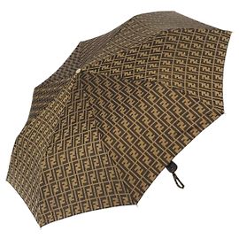 FENDI Zucca Canvas Folding Umbrella Brown Gold Auth YKZ607A Brown Golden