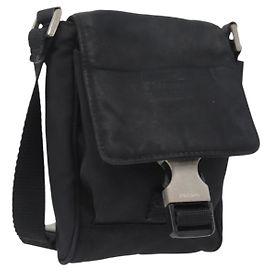 PRADA Shoulder Bag Nylon Black Silver Auth ka3326 Black Silvery