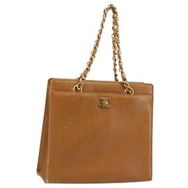 Bolsa Tote CHANEL em pele caviar, dourada, marrom, CC Auth gh1738 Marrom Dourado