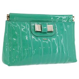 Chloé Chloe Clutch Bag Patent leather Green Silver Auth hk3613A Silvery Green