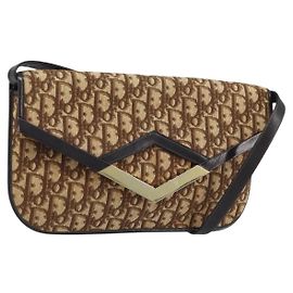 Borsa a Spalla in Tela Trotter Christian Dior Marrone Oro Auth ARZ598 Marrone D'oro