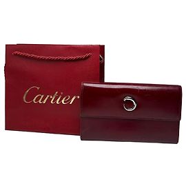 Autre Marque Cartera larga de cuero patentado Cartier Panthère vintage burdeos Burdeos