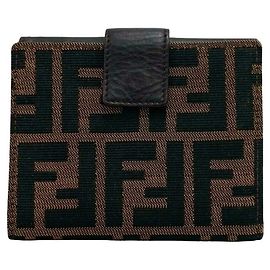 FENDI Zucca FF Pattern Bi-Fold Wallet Brown Black