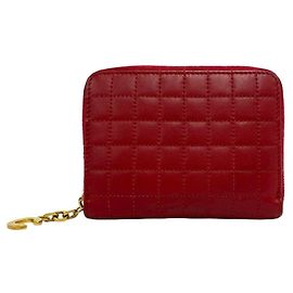 Céline Portefeuille Compact Zippé Celine en Cuir Rouge Rouge