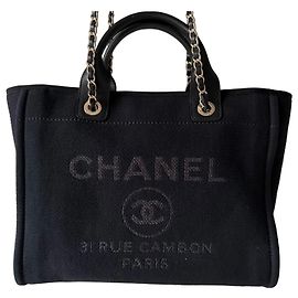 Chanel Deauville Tote Bag Black Cloth Black