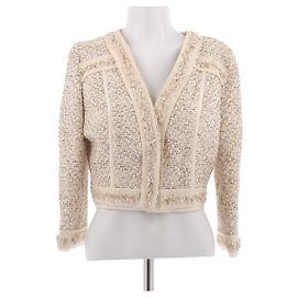 Oscar de la Renta Giacca corta beige e dorata in cotone D'oro