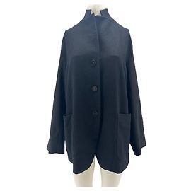 Alberto Biani Black Wool Jacket with Stand-up Collar Black