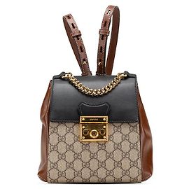 Gucci Padlock GG Supreme Leather Backpack Brown Black Beige