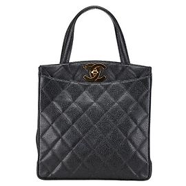 Bolsa tote de pele caviar matelassé Chanel Preto