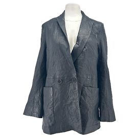 Zadig & Voltaire Schwarzer Blazer aus zerknittertem Leder Schwarz
