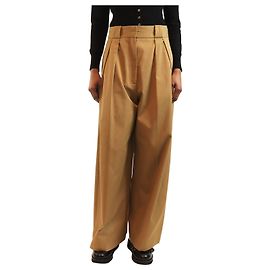 Khaite Pantalon large plissé en coton beige - taille UK 6 Autre