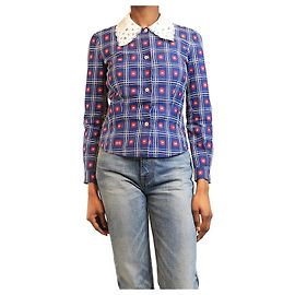 Miu Miu Camicia a quadri floreale blu navy - taglia UK 8 Blu navy
