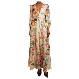 Zimmermann Maxikleid aus rosa Leinen mit Blumenmuster - Größe UK 8 Pink