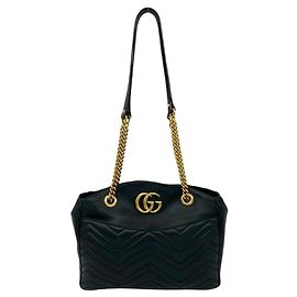 Gucci GG Marmont Black Leather Shoulder Tote Bag Black