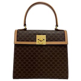 Céline CELINE Vintage Macadam Pattern Logo Handbag Brown