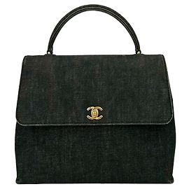 Bolsa tote de denim de algodão e couro Chanel Coco Mark Preto