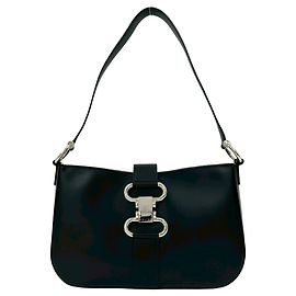 Céline Celine Vintage Triomphe Logo Hardware Leather Shoulder Tote Bag Black