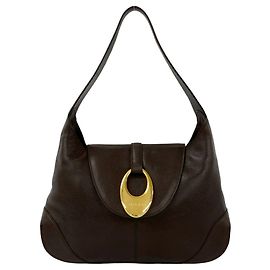 Bulgari Bvlgari Logo Hardware Leather Shoulder Tote Bag Brown