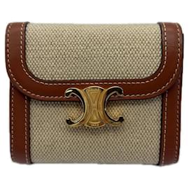 Céline Celine Triomphe Small Flap Wallet Brown Beige