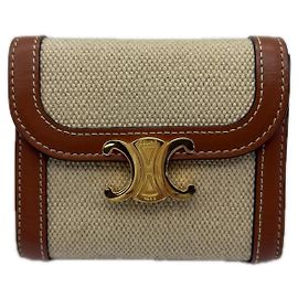 Céline Carteira pequena com aba Celine Triomphe Marrom Bege