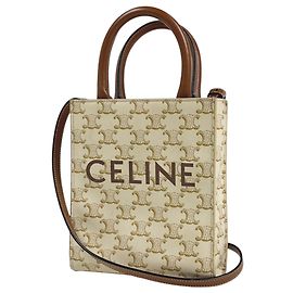 Céline Celine Mini Vertical Cabas Triomphe 2-Way Shoulder Bag/Tote Bag Brown White