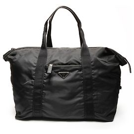 Bolso de viaje de nylon con logo triangular de Prada Negro