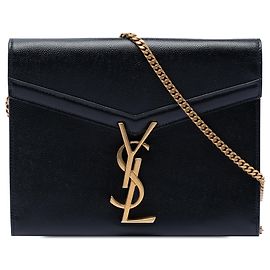 Saint Laurent Black Grain De Poudre Monogram Cassandra Chain Wallet Black