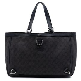 Gucci Schwarze GG Denim Abbey D Ring Tote Schwarz