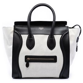 Céline Celine Mini Tote in Tela e Pelle Bicolore Marrone Marrone Beige