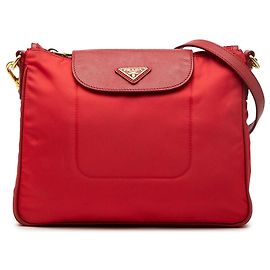 Bolsa transversal em tessuto com detalhes em Saffiano vermelho da Prada Vermelho