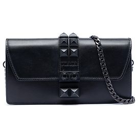 Clutch Elektra de piel de ternera negra de la ciudad Prada con cadena Negro