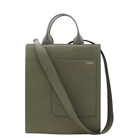 Bolsa de Ombro Boxy Military em Couro de Bezerro Macio com 2 Maneiras Valextra Caqui