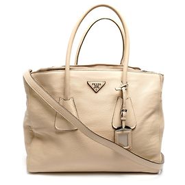 Prada Beige Leather 2-Way Tote Bag Beige