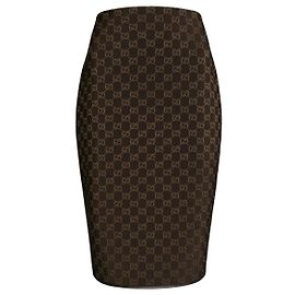 Jupe Midi Crayon Gucci Gg Marron Viscose Marron