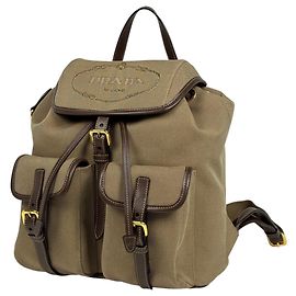 Prada Beige Brown Canvas and Leather Backpack Brown