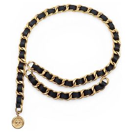 CINTURÓN VINTAGE CHANEL CADENA ENTRELAZADA MEDALLÓN T60 90 METAL DORADO Dorado