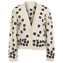 Cardigan en cachemire crème brodé de fleurs Chanel Blanc Écru
