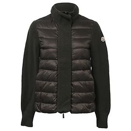 Jaqueta de down em nylon e lã verde Moncler com malha contrastante e acolchoada Verde