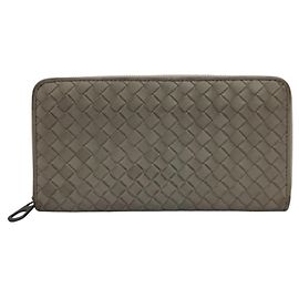 Bottega Veneta Gray Leather Long Wallet Brown