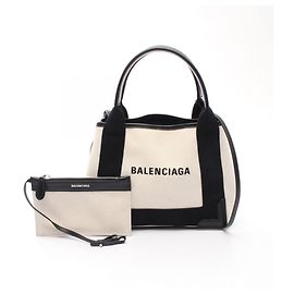 Balenciaga Navy Cabas XS 2-Way Handbag Black Cream