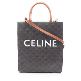 Céline Celine Small Vertical Cabas Triomphe 2-Way Tote Bag Brown Black
