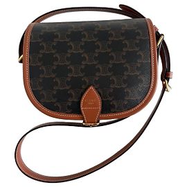 Bolsa Céline Folco em lona Triomphe Marrom