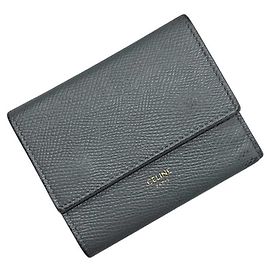Céline Celine Gray Leather Trifold Wallet Brown