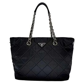 Prada Chain Tote Tasche Nylon Schwarz Schwarz