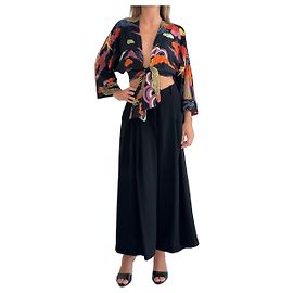 Autre Marque Adriana Degreas Kimono Style Viscose Top Black Multicolour Black Multiple colors